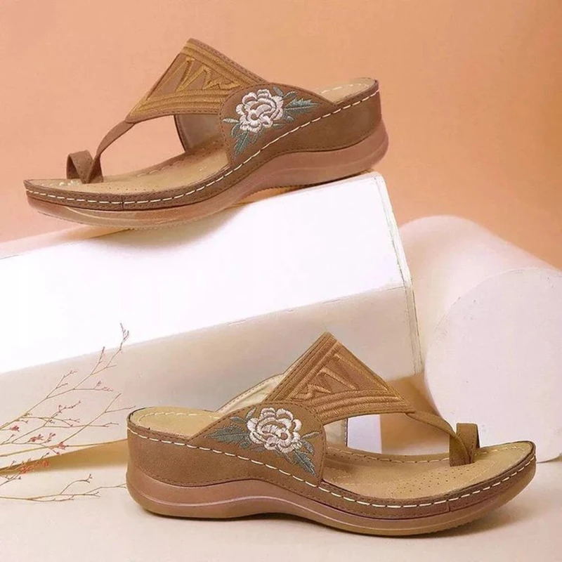 LIM&Shop Comfy Flat Plus Size Slipper Soft Sole Wedges Sandal Non-Slip Leather Casual Flip Flops Women Summer Shoes 