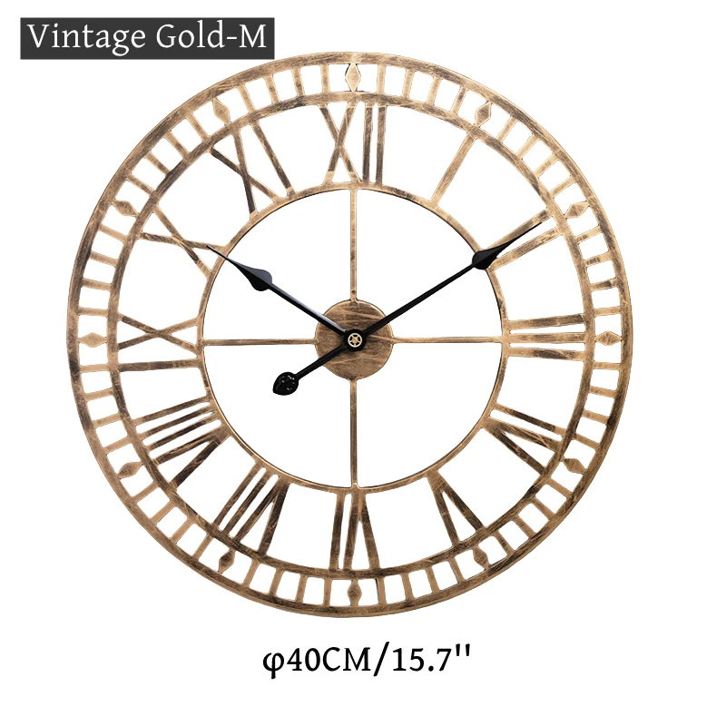 3D Large  Roman Digital Round Metal Silent Wall Clock Color:GOLD-M40CM