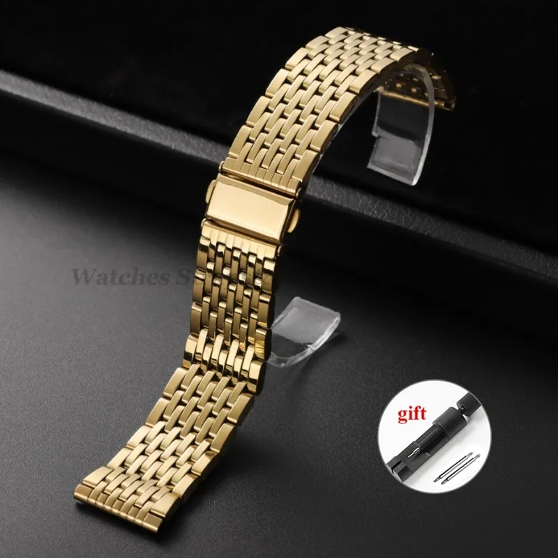 Elegant Stainless Steel Watch Band with Folding Buckle and Polished Nine Pearls Design