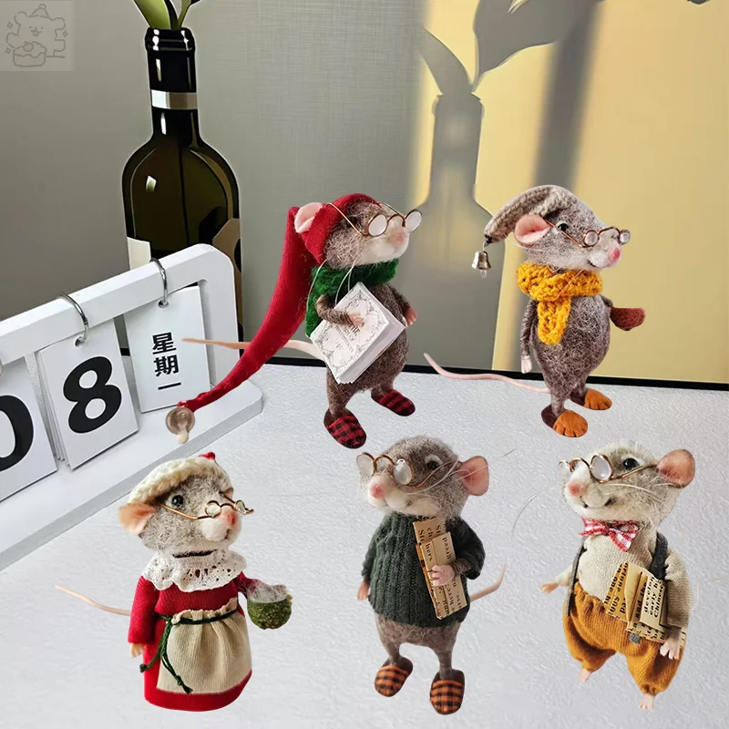 Handmade Needle Felted Mouse Kit Christmas Needle Felted Mouse Christmas Wool Felt