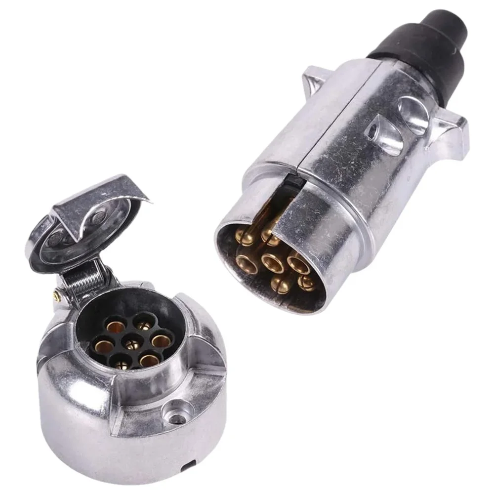 7 Pin Towbar Trailer Socket Metal Aluminium Alloy Towing 12V Round Adapter Car Lights Connectors for Boats Truck Caravan