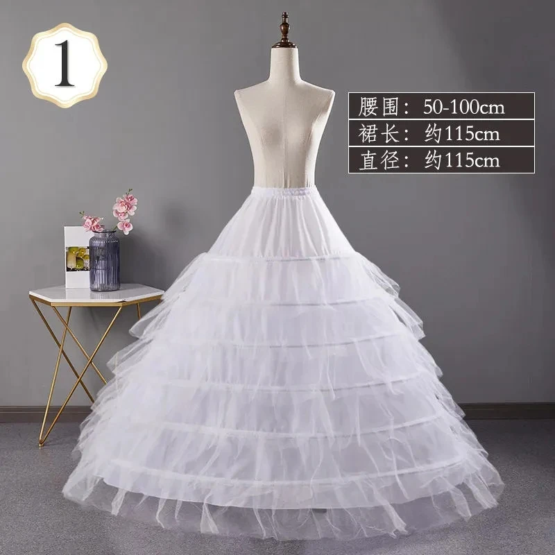 

2024 6 Hoop Crinoline White Black Long Wedding Petticoat Ball Gown Dress Underskirt Skirt Half Slips Wedding Accessories New