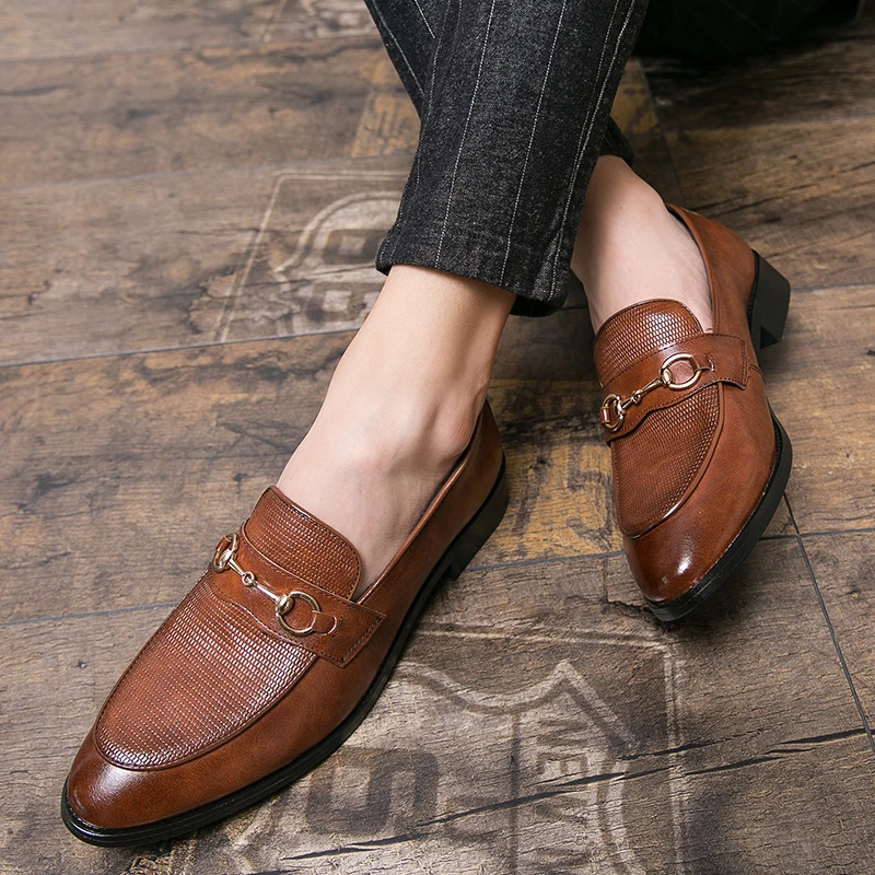 European Station Personalized Casual Men's PU Leather Shoes Fashion Metal Buckle Shoes Elegant Retro Sizes 38-48Men Shoes