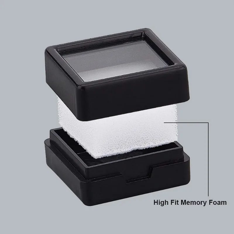 Black Gemstone Display Box 1.14x1.14x0.63inch Loose Jewelry Show Container with Clear Glass Top Lids for Gems 16 Pack