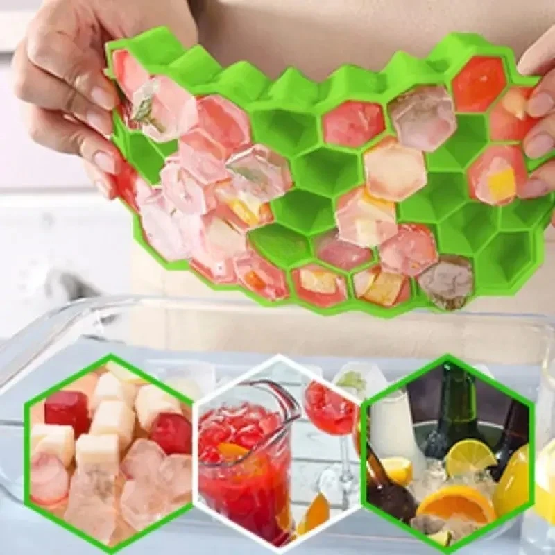 1-Pack Honeycomb Ice Cube Tray - Reusable BPA-Free Silicone Mold with Locking Lid for Clear Bubble Ice, Dishwasher Safe