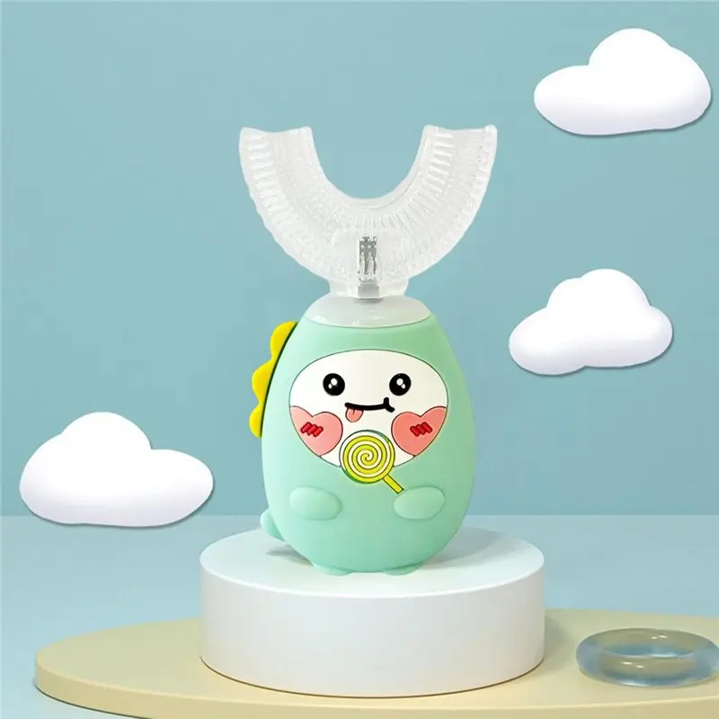 AC39-스마트 타이머 3모드 풀 마우스 전동 칫솔 어린이용 U자형 브러시 헤드, 충전식 치아 클리너