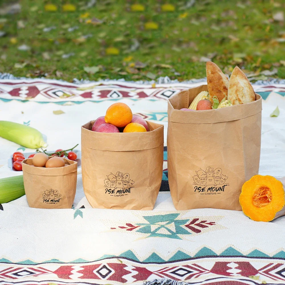 Outdoor Washable Kraft Paper Storage Bag Waterproof And Moisture-Proof Large Capacity Thickened Paper Bag Camping Packaging