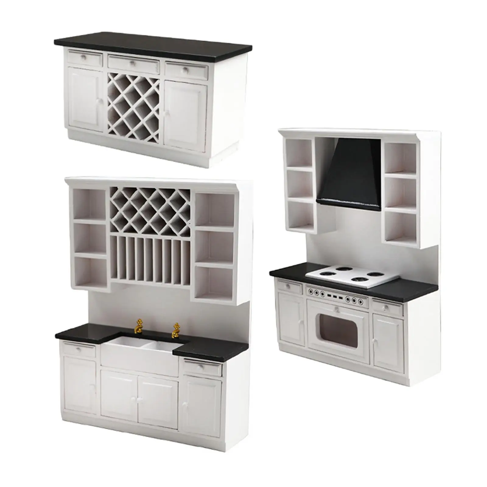مجموعة أثاث غرفة الطعام وخزانة مطبخ بيت الدمية، ديكور منزلي بنفسك، أثاث بار صغير