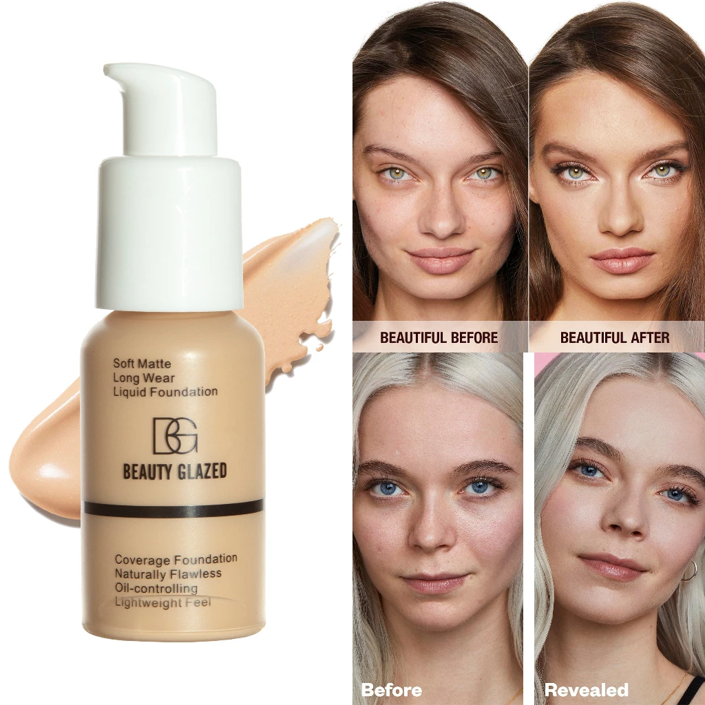 BEAUTY GLAZED Matte Long Lasting Waterproof Liquid Foundation Full Coverage Foundation Concealer Cosmetics