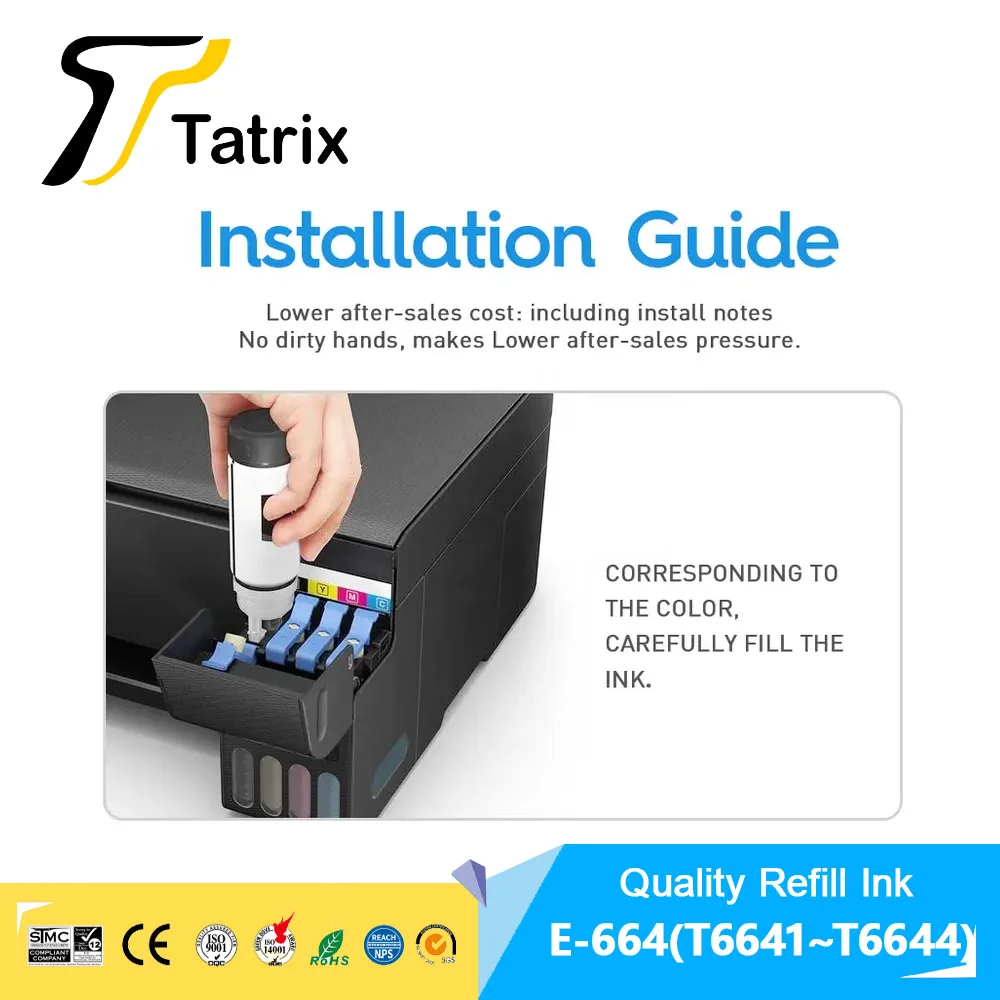 664 T664 T6641-4 Premium Compatible Bottle Refill Tintas Ink for Epson L380 L220 L130 L3060 L3110 L120 L565 L555 ET-2500 Printer