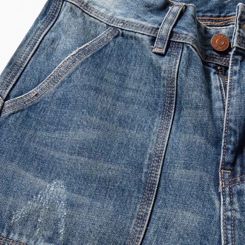 Men's Jeans Heavyweight Pure Cotton Straight Denim Pants Retro Washed Blue Cargo Cowboy Trousers Male 3