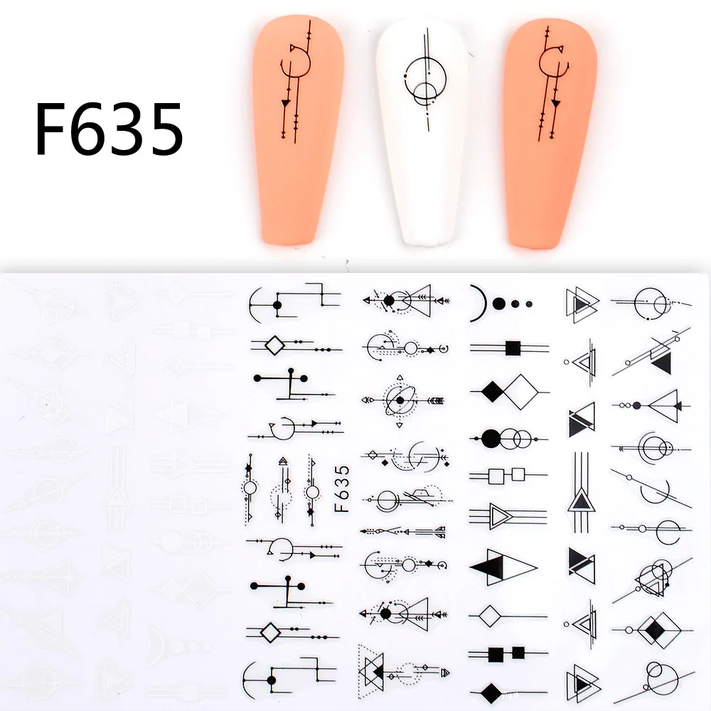 Nail Stickers Black and White Love Flowers Line Art 3D Decals Butterfly Rose Sliders