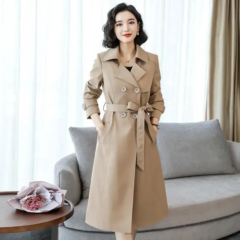 2022 New Spring Autumn Women Trench Coat Slim Trench Coat Women's Mid-length Khaki Windbreaker Plus Size 3XL Temperament Coat Parkas