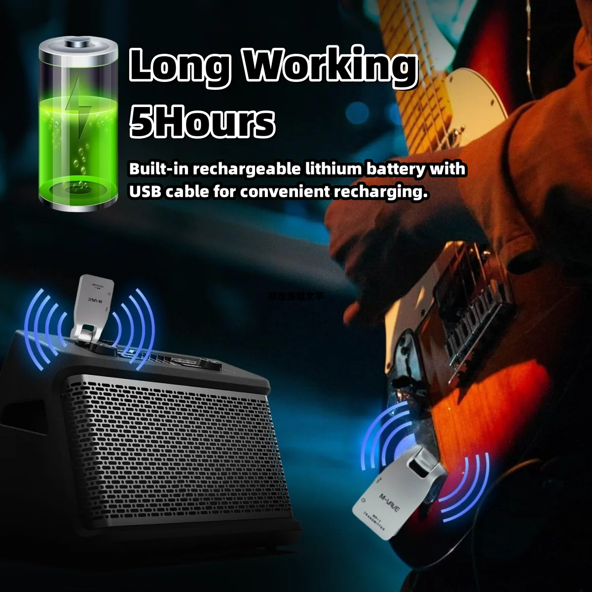 M-VAVE WP-1 2.4G Wireless Guitar System Transmitter/Receiver Ultra-Low Latency w/4 Channels 30M Transmission Range 280&deg;Rotatable