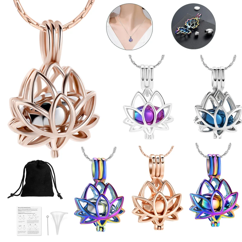 Hollow Lotus Cremation Necklace With Mini Urns For Human/Pet Ashes Stainless Steel Woman Jewelry Memorial Pendant