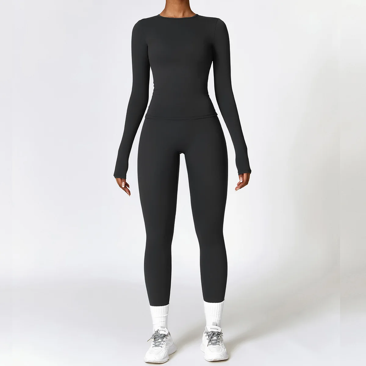 Women's 2-Piece Yoga Set: Long Sleeve Crop Top & High Waist Leggings Fitness Ensemble