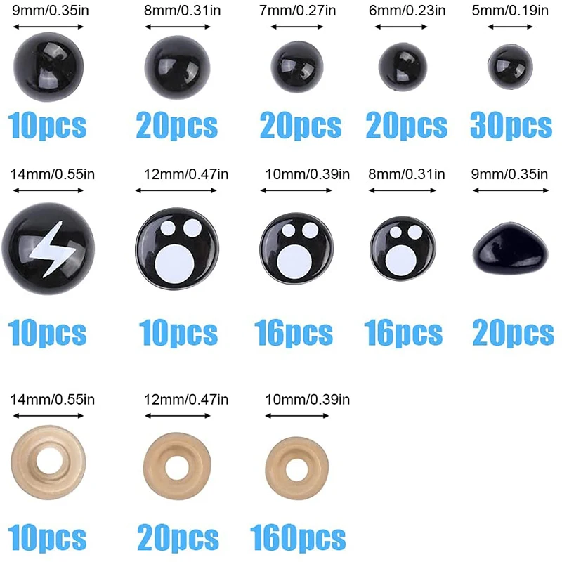 Plastic Safety Eyes Doll Eyes Googly Doll Eyes Plastic Toy Eyes 362Pcs Plastic Safety Eyes And Noses Craft Doll Eyes And Noses Teddy Bear Nose Needle Felting Kit for Doll Making
