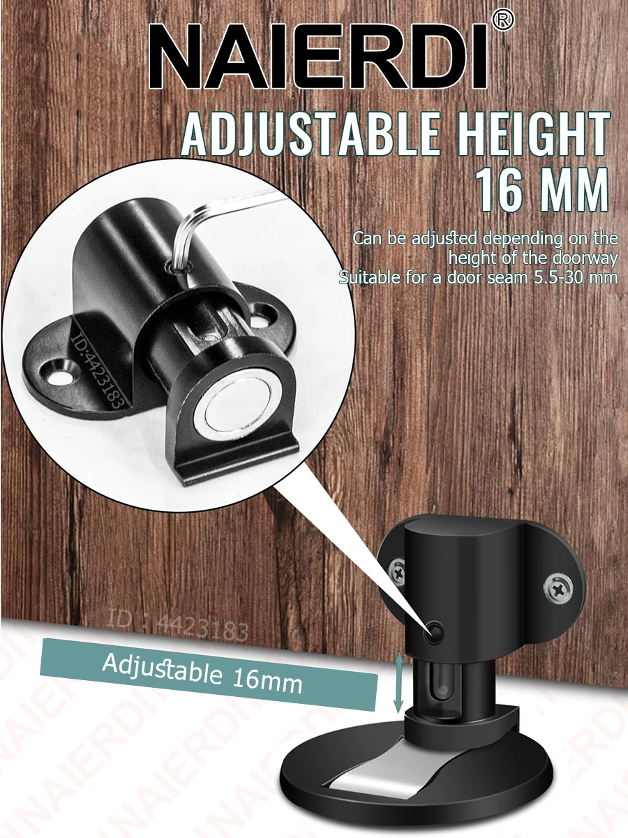 Magnetic Door Stopper 2 Pieces Aluminum Alloy Adjustable Punch-free Door Stop Floor Mount Holder Prevents Collision
