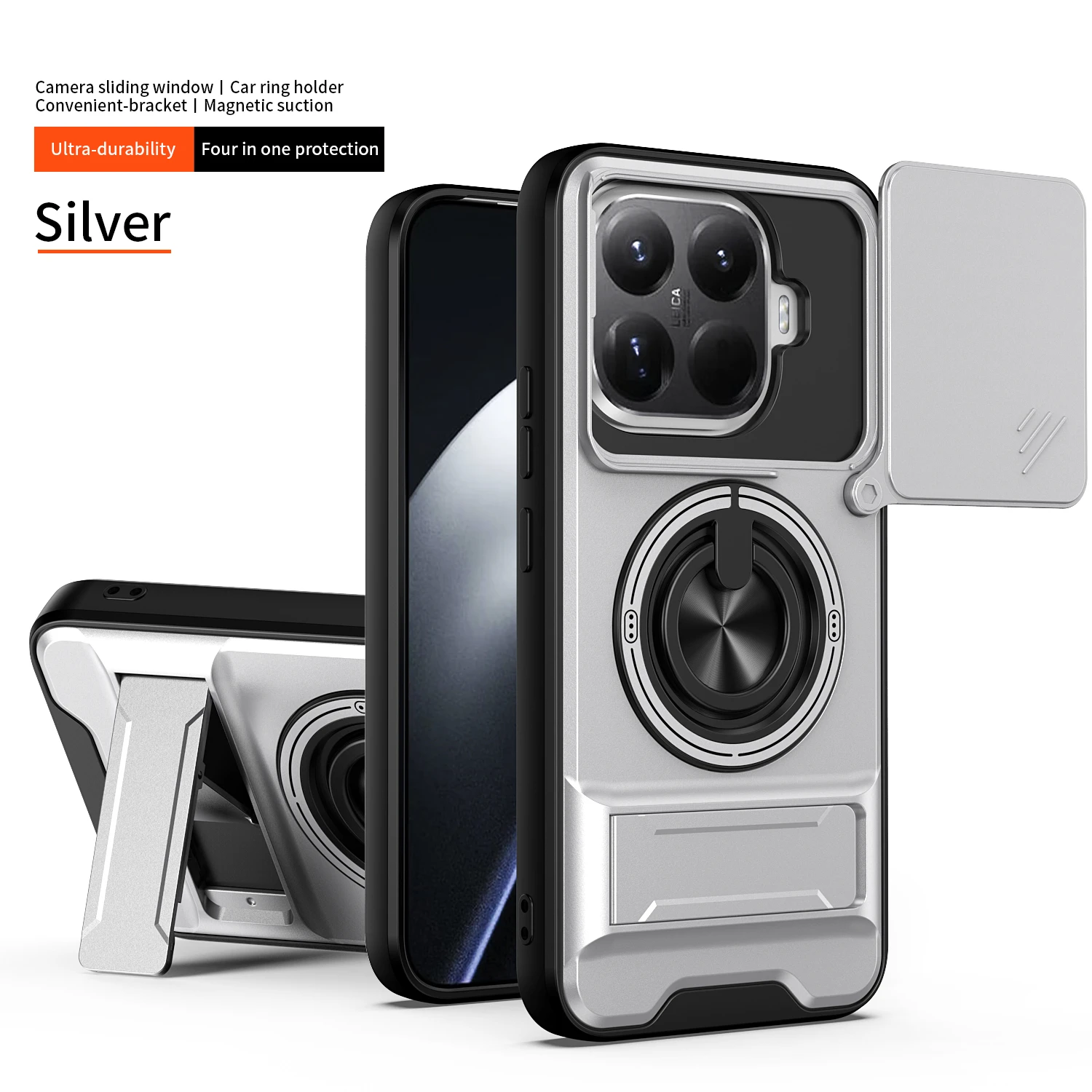 Lens Slide Cover For Xiaomi 15T Pro Redmi A5 13C Poco M7 Plus C65 C71 X5 Pro Ring Stand Built-in Magnetic Car Mount Case