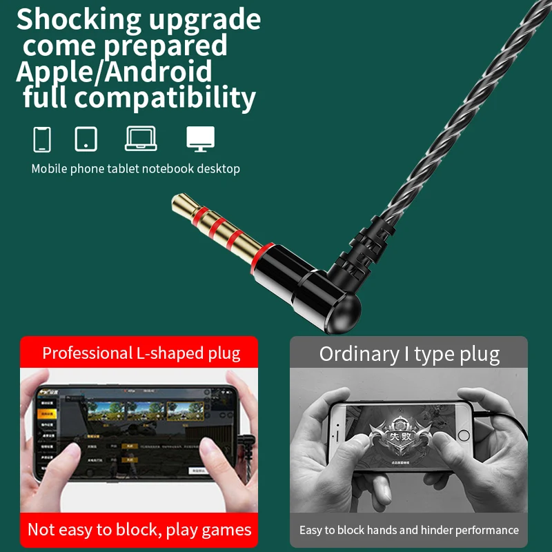 EARDECO F12 3.5MM Wired Headphones L Curved Plug Earbuds wired Earphone Inear Headphones Noise Canceling Headphone Headset for Phone - Image 5