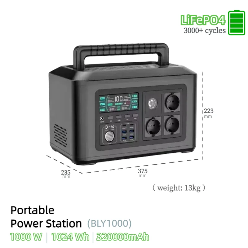 1024Wh 320000mAh Potable Power station LiFePO4 1000W 220V AC pure sine wave output 2 months sea transportation