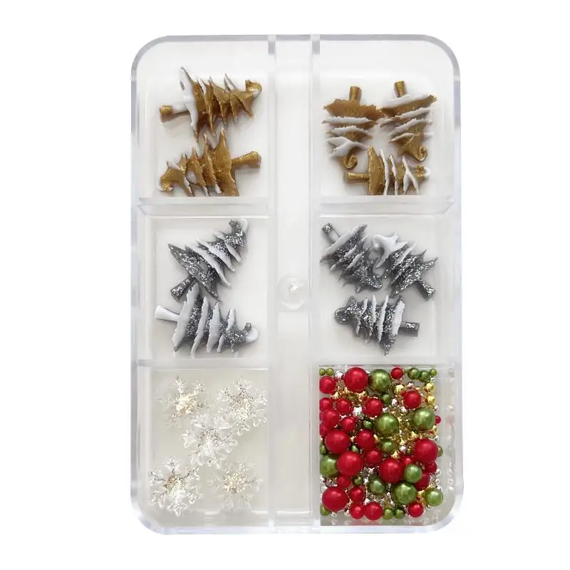 Christmas 3D Resin Nail Charms - Colorful Christmas Tree Snowflakes Nail Decorations for DIY Manicure Salon Glamour
