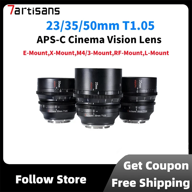 7 Artigiani 25/35/50Mm T1.05 Aps-C Obiettivo Di Visione Cinematografica Per Sony E Fujiffx Canon Rf Micro 4/3 Blackmagic Bmpcc 4K Z Cam E2