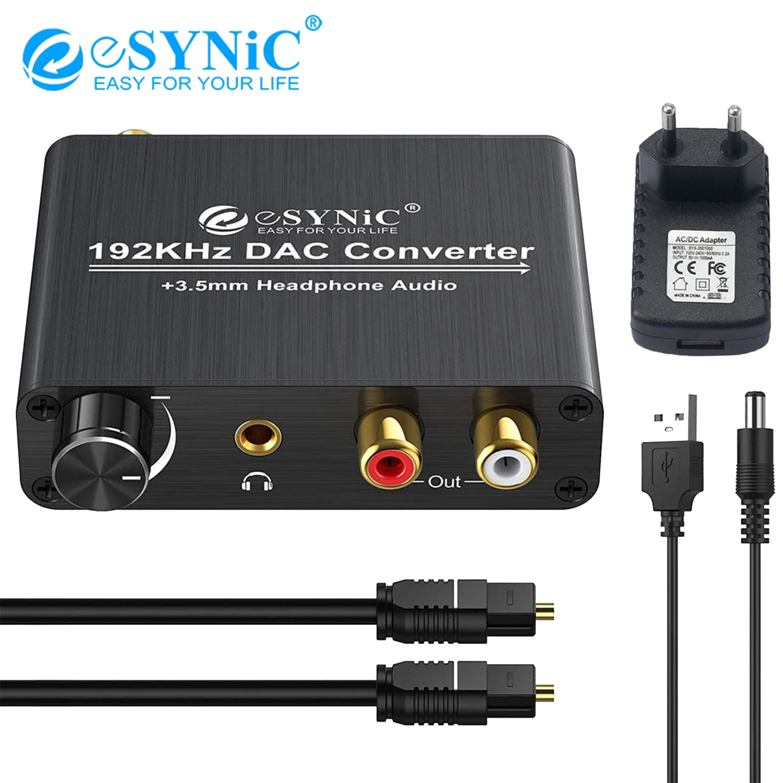 eSYNiC 192kHz DAC Converter Digital SPDIF Optical Coaxial To RCA 3.5mm