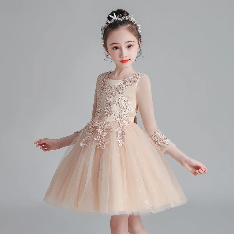 

Girls 2024 First Communion Wedding Elegant Party Christening Luxury Evening Dresses From 6 8 10 To 12 Kid's Tulle Short Costumes