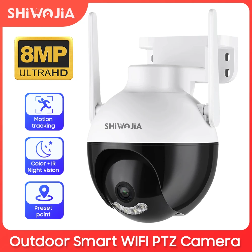 

SHIWOJIA 4K 8MP WiFi PTZ 4MP IP Camera AI Human Detection Color Night Vision PIR Night Vision Cloud CCTV Home Security Camera