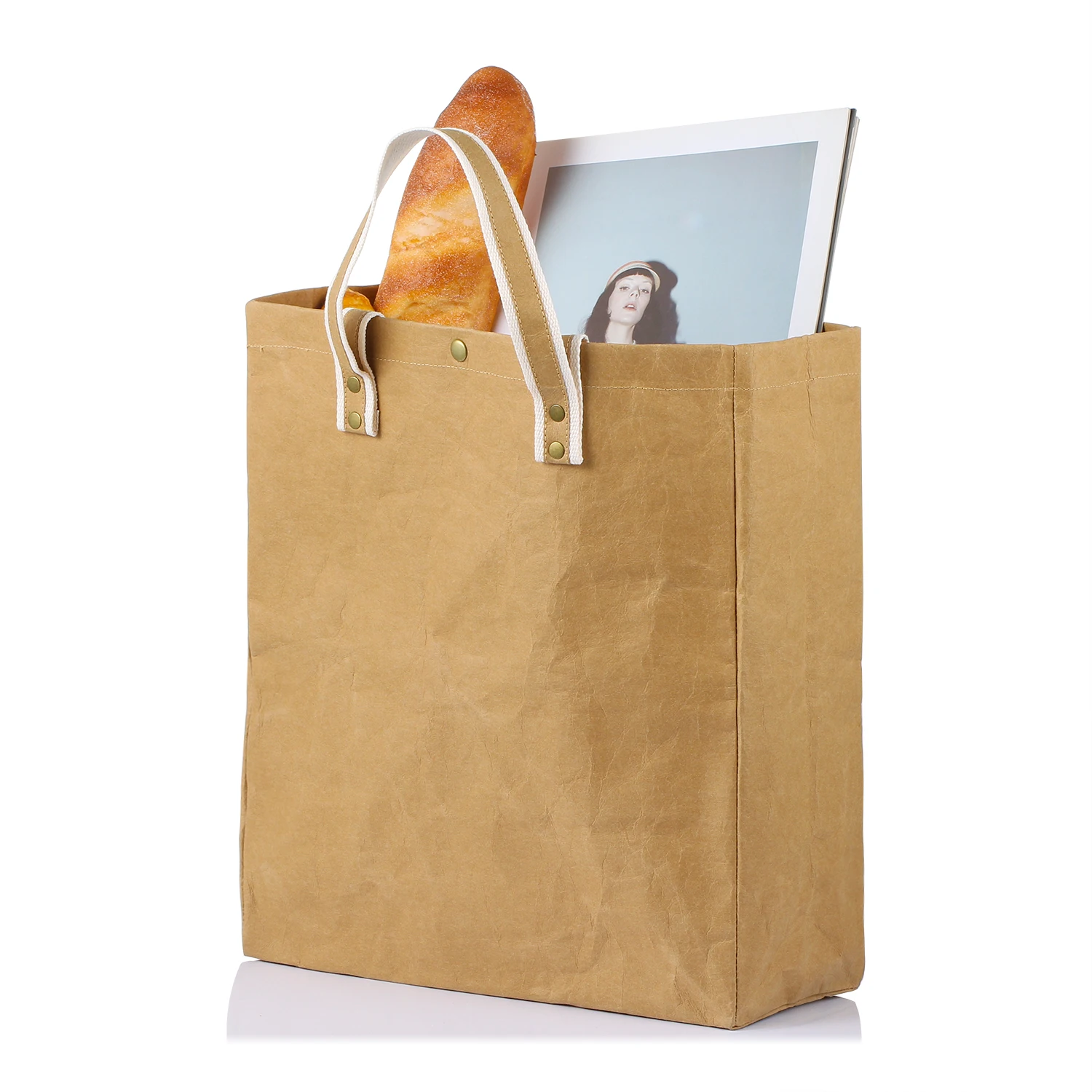 

LEKOCH Washable Reusable Kraft Paper Tote Shopping Bags for Woman