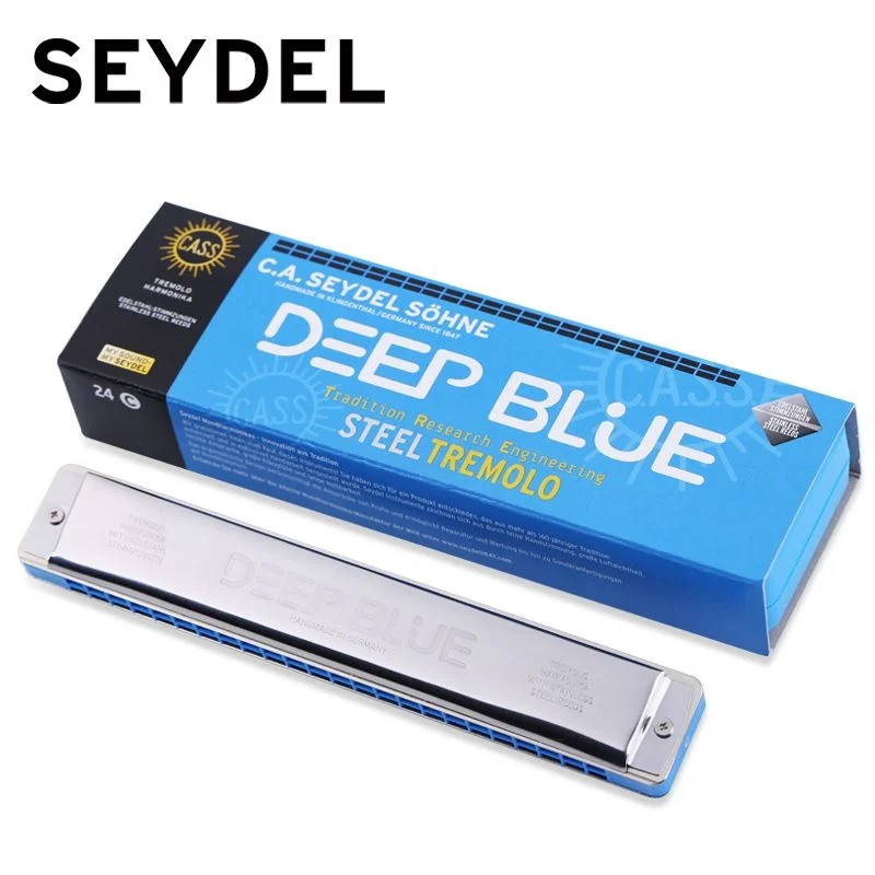 

German Side Seydel Stainless Steel Languette 24-Hole Adult Polyphonic Harmonica Deep Blue Advanced Professional