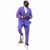 Vêtements de marié de mariage à double boutonnage personnalisés pour hommes, coupe couvertes, violet imbibé, pantalon blazer décontracté, dernier ensemble, été, 2 pièces, 03 2