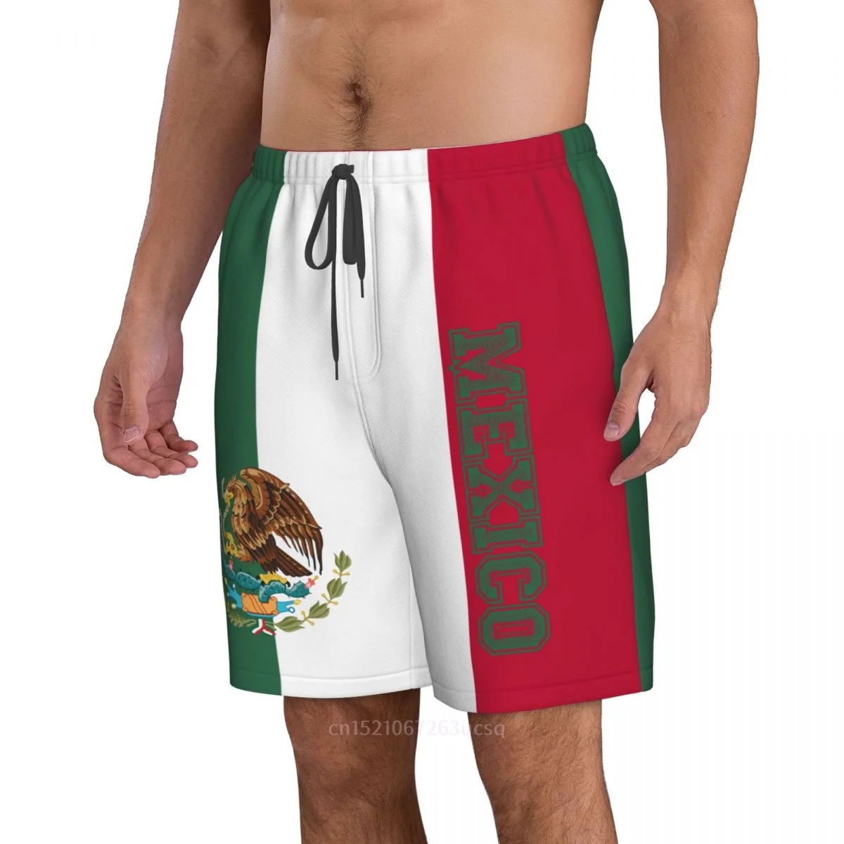 2023 Summer Polyester Mexico Country Flag 3D Printed Men's Board Shorts Beach Pocket Running Summer Pants 3
