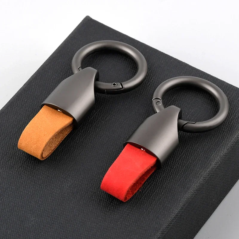 Cowhide Leather Keychains for Women Men Waist Belt Buckle Carabiner Car Pendant Key Chains Rings Keyring Bag Gifts