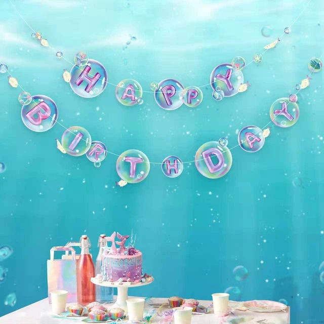 Transparent Mermaid Girls Happy Birthday Banner Under the Sea