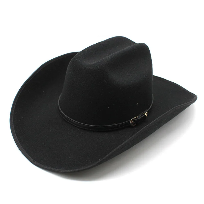 Retro Simple Leather Belt Imitation Cashmere Women Men Large Wide Brim Yellowstone Cowboy Western Hat Cowgirl Cap  (56-59cm)