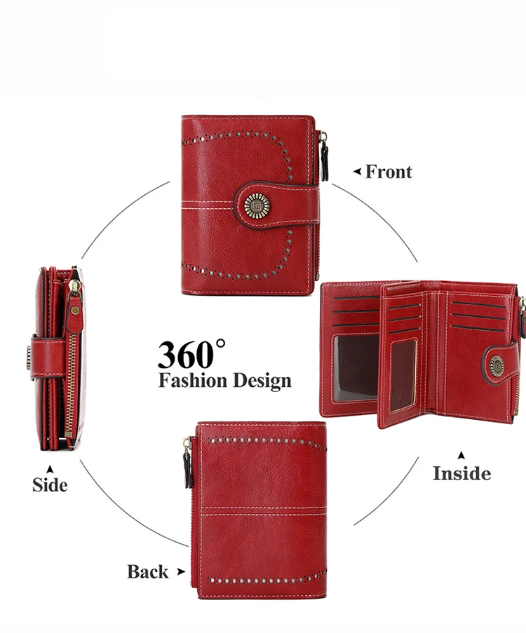 RFID Anti-Diebstahl-Bürste Damen-Geldbörse mit mehreren Kartenfächern, Reißverschluss, Schnalle, modischer Kreditkartenhalter, Vintage, multifunktionale ShortWallet – Detail 4