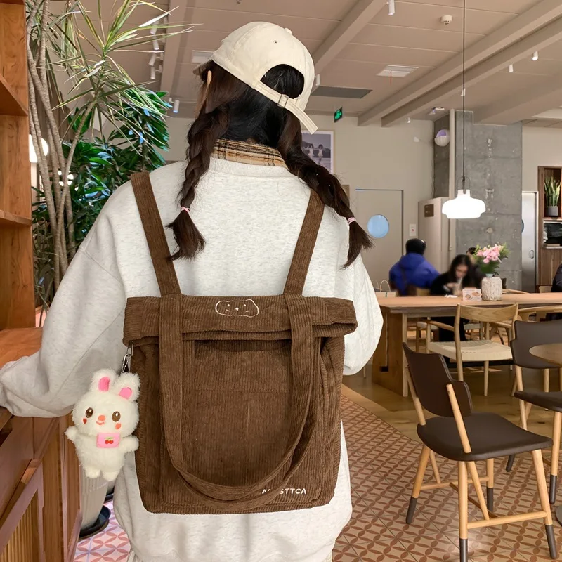 Tote Women's Shoulder Bag Solid Color Large Capacity Casual Popular Design Multifunctional Backpack Student Commuter Schoolbag