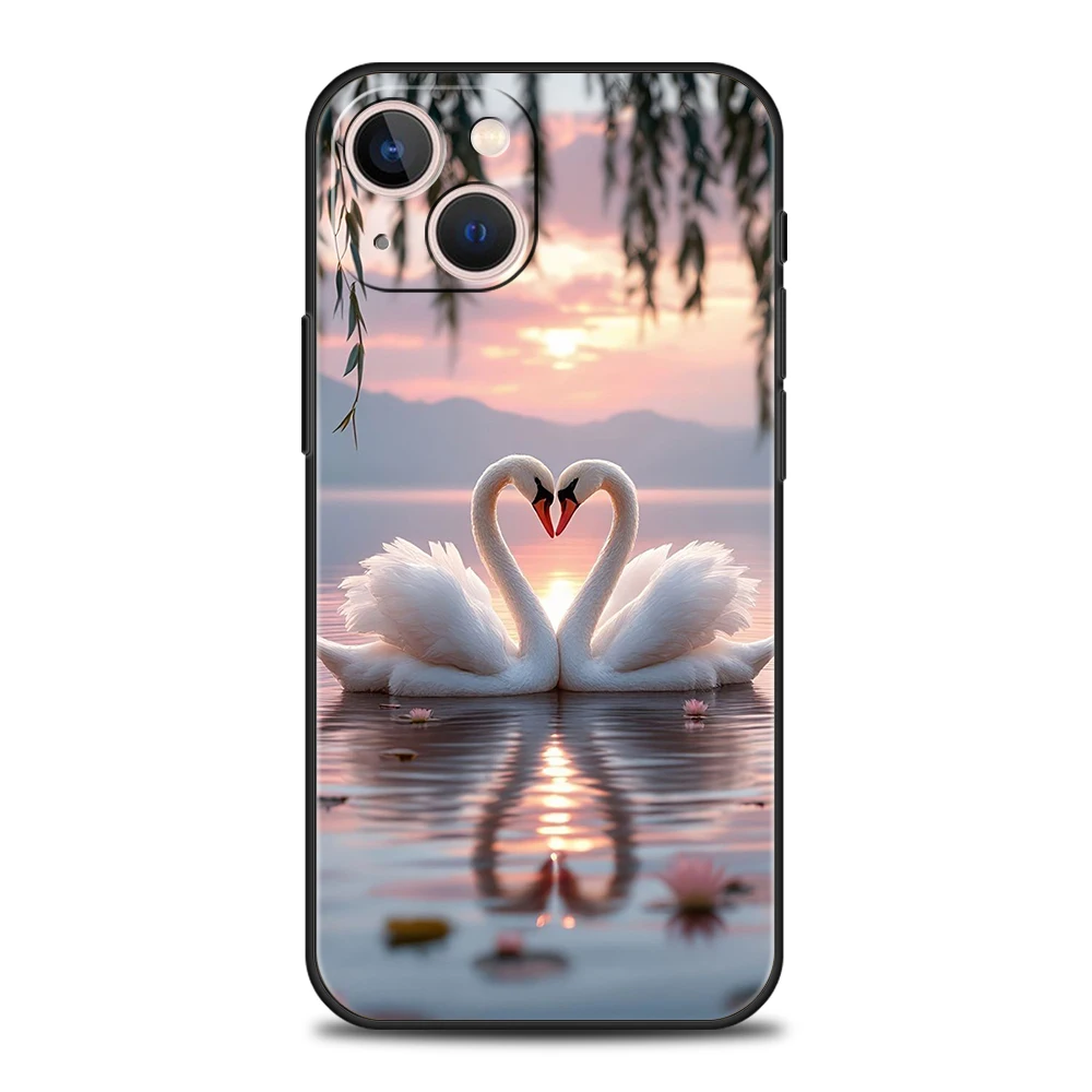 Elegant White Swan Design Shockproof Phone Case Cover with Soft TPU Shell