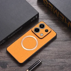 Premium Magnetic Charging Leather Case - Luxury Protection Cover for Redmi note13pro plus (Orange)