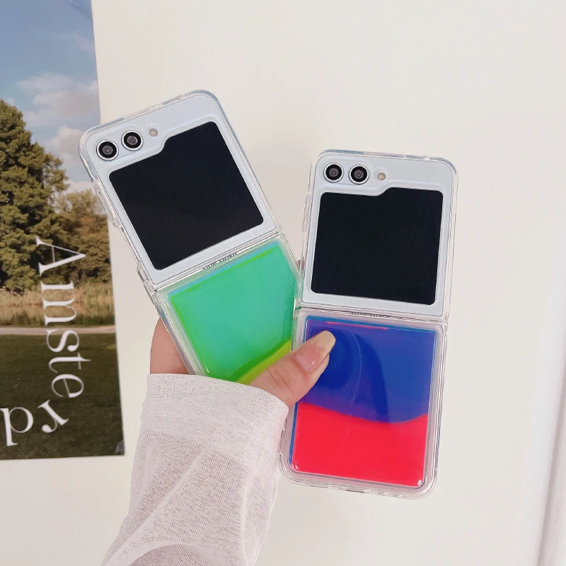 Noctilucent Quicksand Color Collision Folding Phone Case with HD Transparent Border
