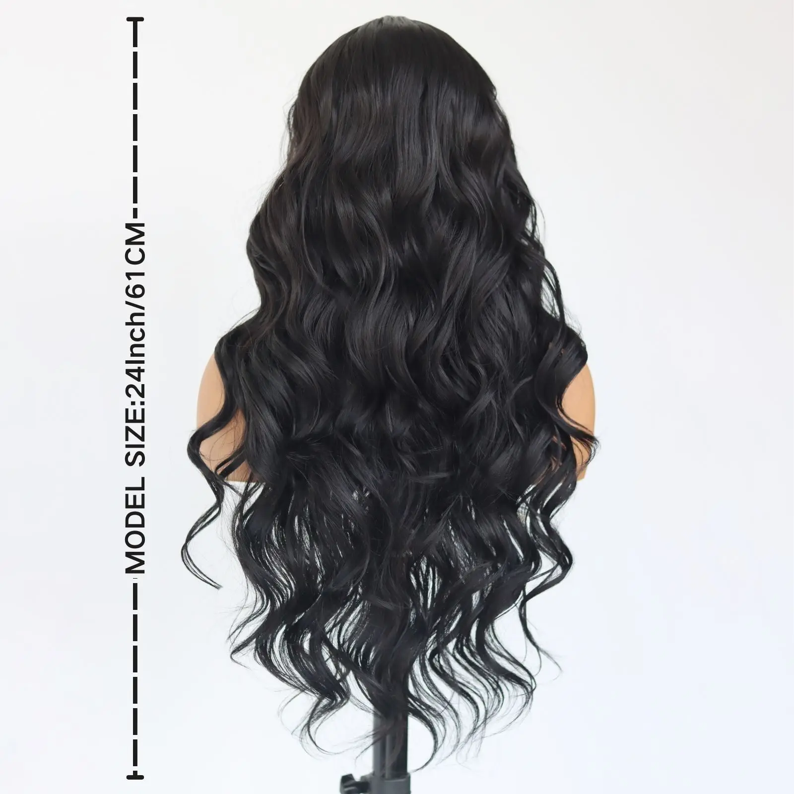 Black Body Wavy 13x4 Lace front wig Long Wave Lace Front Synthetic Wig Black Wavy Wig  Pre Plucked Natural Hairline Wig 24Inch