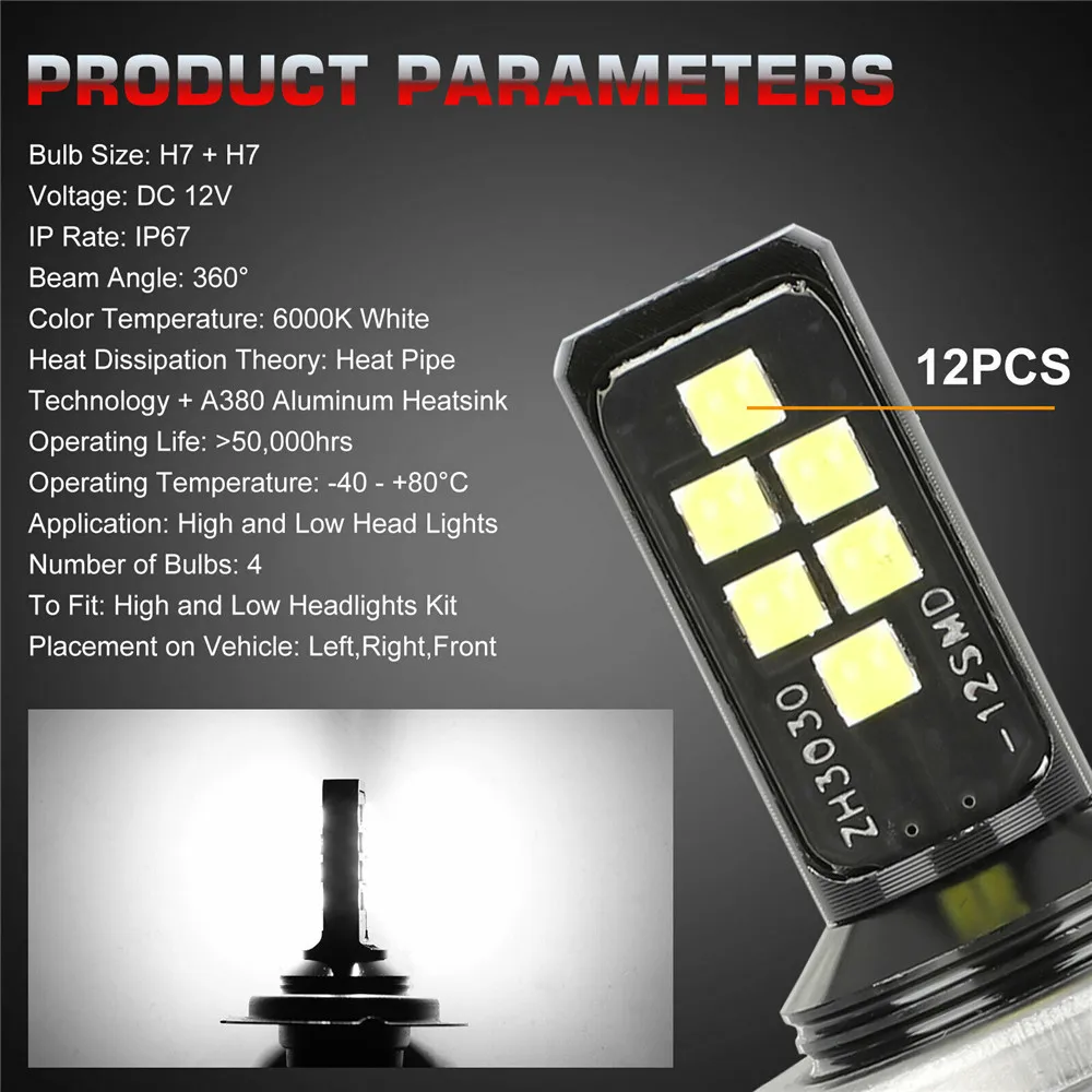 LED Ʈ  Ϲ 60W 52000lm 6000k 0W 52000lm 6000k ڵ ׼,  Ʈ H7 H4