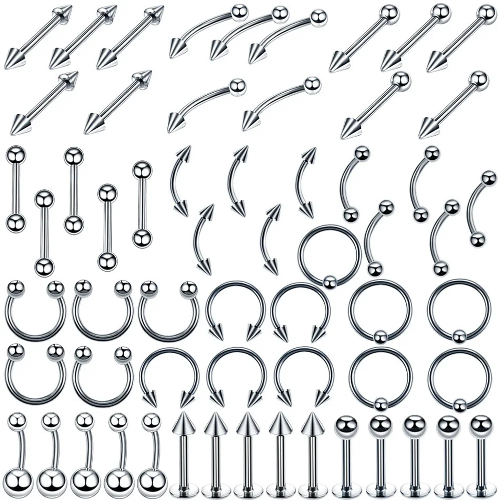 Mixed-Style Eyebrow Nails Lip Rings Nose Ring Piercing Hoop Earrings Helix Goth Navel Belly Button Rings Stainless Steel Jewelry piercing jewelry nose rings