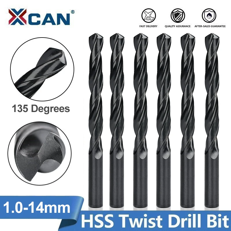 XCAN Drill Bit 1.0-14mm Nitride Coating HSS Twsit Drill Bit with 135 Tip for Wood Metalworking Hole Drilling Cutter Tools