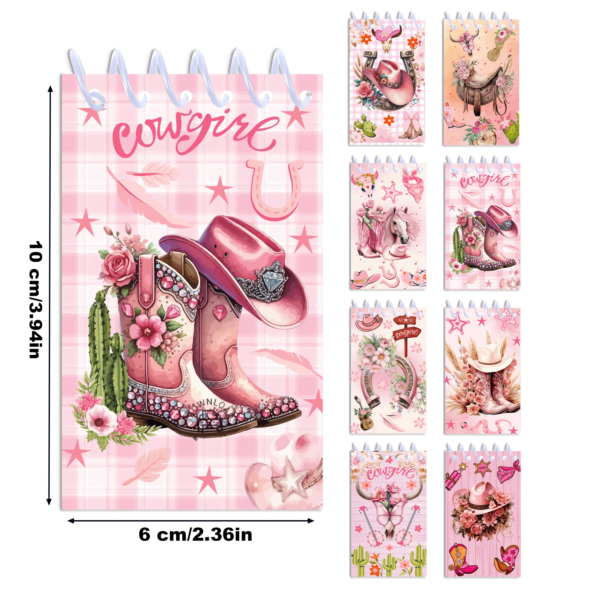 8/16/24pcs 카우걸 부츠 미니 나선형 포켓 노트 메모 패드 코일 소책자 메모장 사무용품 어린이 선물