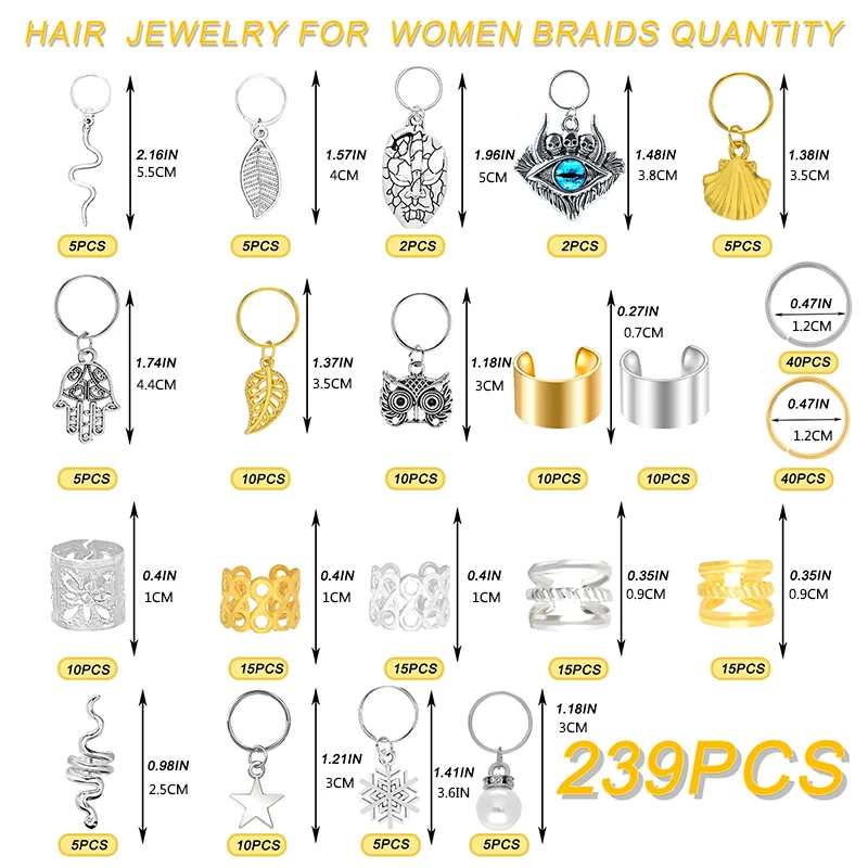 239 pieces braided hair accessories, diy cuff headpiece, long locks accessories, hair braid jewelry, bead weaving