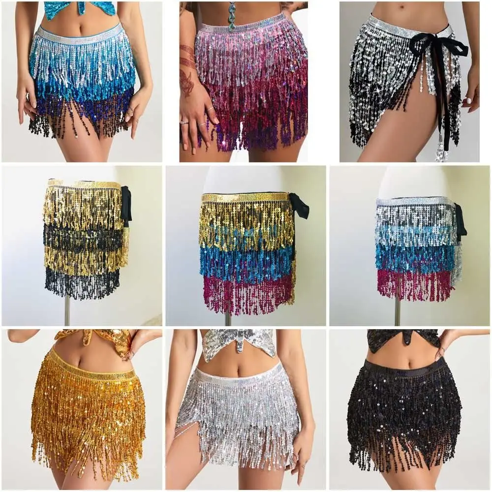 

Tassels Sequin Fringed Skirts Show Bohemian Sexy Dancer Skirt Sequins Wrap Belt Female