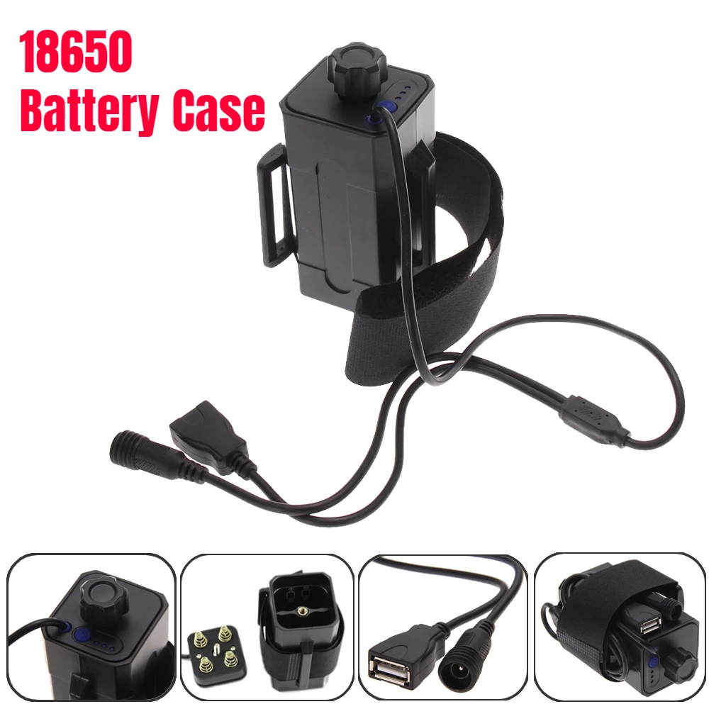 4x 18650 Cycling Safety Waterproof Battery Pack Charger Box LED